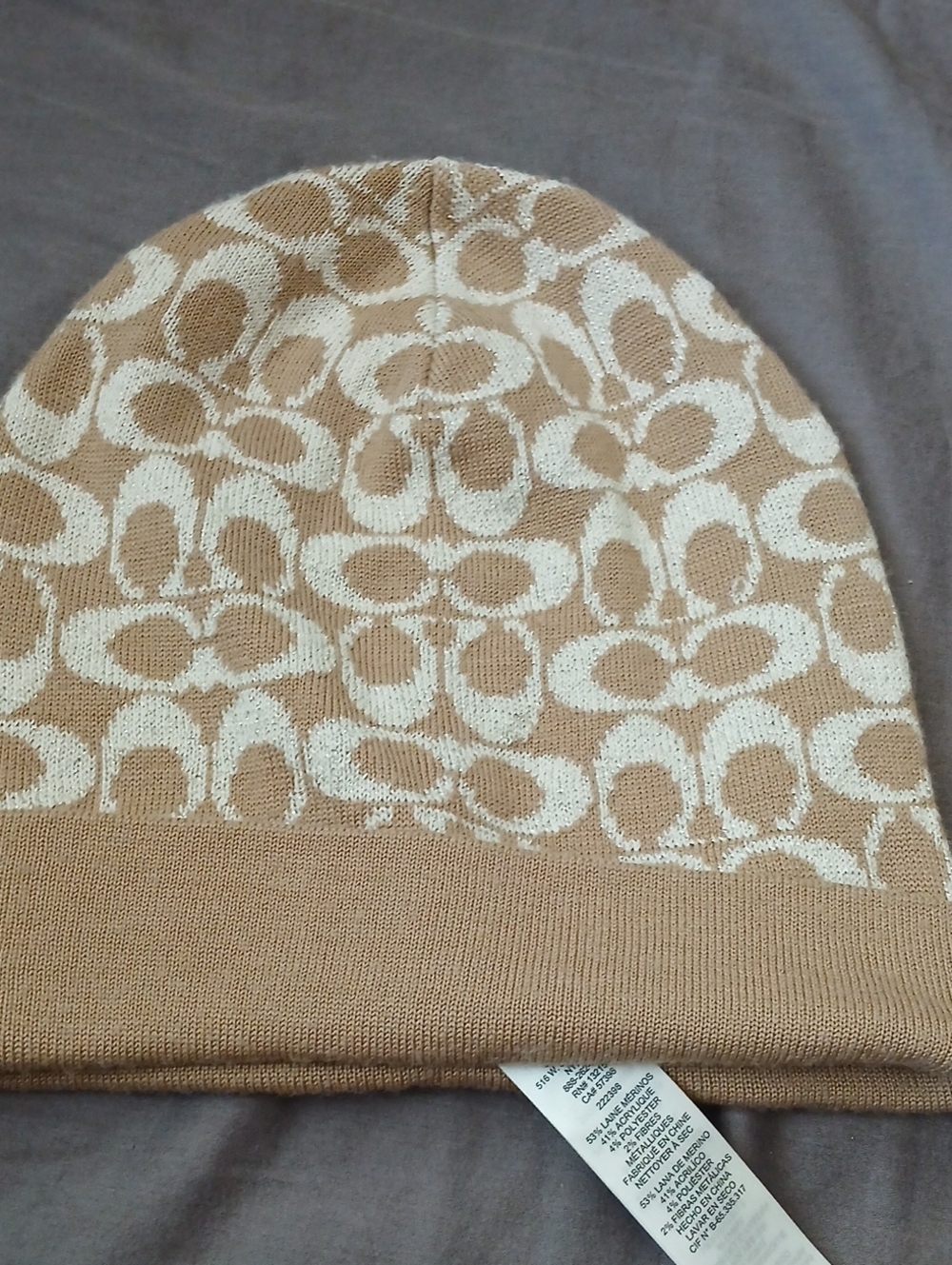 Coach Tan And Cream Beanie